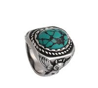 TURTLEDOVE Mens Retro Turquoise Ring Bohemian Oval Stone Rings Owl Stainless Steel Ring Jewelry for Father,Boyfriend,Brother, Sterling Silver, Turquoise