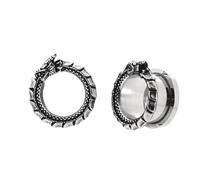TURTLEDOVE Ouroboros Dragon Ear Gauges, Stainless Steel Ear Tunnels 2Pcs, Ear Expanders for Stretched Ears Body Jewelry, 00G(10mm), Stainless Steel, no gemstone