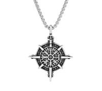 TURTLEDOVE Viking Vegvisir Necklace, Viking Compass Pendant Stainless Steel, Norse Pagan Jewelry