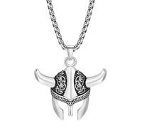 TURTLEDOVE Viking Warrior Helmet Necklace - Celtic Knots Pendant - Stainless Steel Horn Jewelry