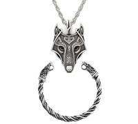 TURTLEDOVE Viking Wolf Head Necklace and Fenrir Bangle Set, Stainless Steel Norse Fenrir Pendant, Nordic Scandinavian Amulet 2PCS