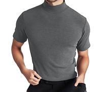 Turtleneck Compression T Shirts for Men 2025 Athletic Gym Cute Loose Fit Tops Trendy Short Sleeve Tshirt Casual Going Out Sports Sexy Going Out Tee Shirts Workout Tees Shirts Summer Grey