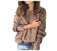 Turtleneck Knitted Jumpers Loose Sleeve Knitted Sweater Button Long Pullover Women Tops Turtleneck Sweaters Halloween Christmas Ski Ladies Fleece Tops Gym Essentials Pullover for Mom(01-C-Khaki, XL)