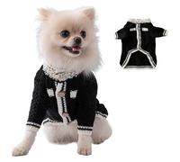 Turtleneck Knitting Dog Sweatshirt Cute Sleeves Apparel Coat Outfits Pearl Neck Decor Puppy Cat Kitten Clothes Shiba Inu Chihuahua Yorkie Poodle (Black, Medium)
