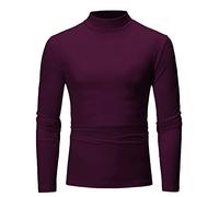 Turtleneck Men Shirt Medium High Neck Bottoming Shirt Long Sleeves Stretch Blouse Comfables Thermal Basic Pullover Solid Color Slim Fitting Underwear Autumn Winter Daily Tee Pullover Wine