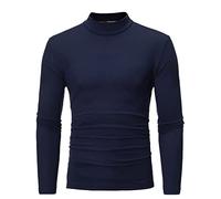 Turtleneck Men Shirt Medium High Neck Bottoming Shirt Long Sleeves Stretch Blouse Comfables Thermal Basic Pullover Solid Color Slim Fitting Underwear Autumn Winter Daily Tee Pullover Navy