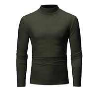 Turtleneck Men Shirt Medium High Neck Bottoming Shirt Long Sleeves Stretch Blouse Comfables Thermal Basic Pullover Solid Color Slim Fitting Underwear Autumn Winter Daily Tee Pullover Army Green