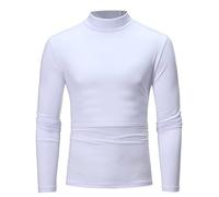 Turtleneck Men Shirt Medium High Neck Bottoming Shirt Long Sleeves Stretch Blouse Comfables Thermal Basic Pullover Solid Color Slim Fitting Underwear Autumn Winter Daily Tee Pullover White