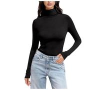 Turtleneck Pullover Women's Basic Long Sleeve Shirt Plain Slim Fit Stretch Turtleneck Shirt Autumn Winter Women Pullover Elegant Casual Undershirt Long Sleeve Tops B-Black