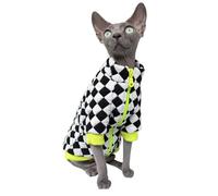 Turtleneck Sphynx Cat Winter Clothes, Double-Sided Fleece Jacket with Zipper, Sweater for Sphynx Cat Warm Outfit Coat for Hairless Cats and Small Dogs Apparel with Sleeves (Checkerboard, X-Large)