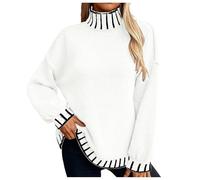 Turtleneck Sweater for Women Knitted Mock Neck Jumpers Women- Stretch Solid Color Classic-Fit Thick Oversized Casual Sweatshirt Long Sleeve Lightweight Crew Loose Fall Winter Warm Pullover Home Party