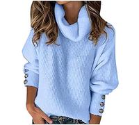 Turtleneck Sweater for Women Long Jumpers Uk, Lightweight Stretch Fall Winter Classic-Fit Casual Thick Sweatshirt Warm Oversized Plain Sleeve Solid Color Crew Neck Knitted Pullover Home Party