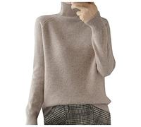 Turtleneck Sweater Women's Autumn and Winter Thickened Korean Women's Solid Color Pullover Loose Knitted Long Sleeved Bottoming Shirt Full Zip Sweaters (Khaki, M)