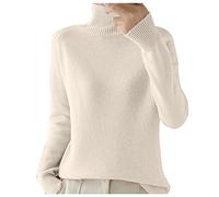 Turtleneck Sweater Women's Autumn and Winter Thickened Korean Women's Solid Color Pullover Loose Knitted Long Sleeved Bottoming Shirt Full Zip Sweaters (Beige, S)