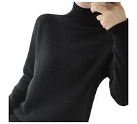 Turtleneck Sweater Women's Autumn and Winter Thickened Korean Women's Solid Color Pullover Loose Knitted Long Sleeved Bottoming Shirt Full Zip Sweaters (Black, S)