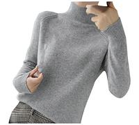 Turtleneck Sweater Women's Autumn and Winter Thickened Korean Women's Solid Color Pullover Loose Knitted Long Sleeved Bottoming Shirt Full Zip Sweaters (Grey, XXL)