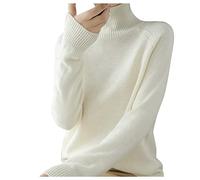 Turtleneck Sweater Women's Autumn and Winter Thickened Korean Women's Solid Color Pullover Loose Knitted Long Sleeved Bottoming Shirt Full Zip Sweaters (White, L)