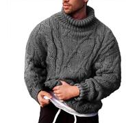 Turtleneck Sweaters for Men Plus Size Plain Chunky Warm Cable Knit Winter Jumpers Slim Fit Casual Stylish Thermal Pullover Tops Dark Gray,XXL