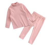 Turtleneck Thermal Underwear for Kids Boys Girls Cotton Base Layer Long Johns Set Toddler Solid Winter Pajamas Pjs Boys Clothes Winter (Pink, 12-18 Months)