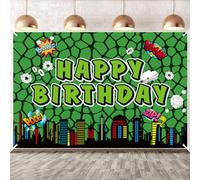 Turtles Backdrop, 100x150cm/39.4x59.1in Happy Birthday Backdrop Cartoon Turtle Theme Party Ornament Ninja Background Banner for Birthday Baby Shower Kids Party Decorations