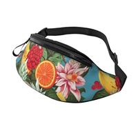 Turtles emerging from oranges Fanny Pack for Women Men Fashion Waist Pack Adjustable Belt Bag for Workout Running Travelling Casual Waist Bag, Tropical Fruits And Flowers, One Size
