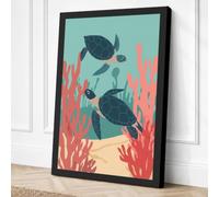 Turtles in Shallow Waters Canvas Wall Art Print 18x12 Inch (46 x 30 cm)