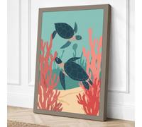 Turtles in Shallow Waters Canvas Wall Art Print 18x12 Inch (46 x 30 cm)