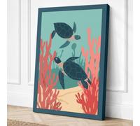 Turtles in Shallow Waters Canvas Wall Art Print 30x20 Inch | Teal