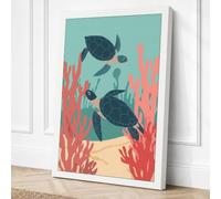 Turtles in Shallow Waters Canvas Wall Art Print 36x24 Inch (91 x 61 cm)