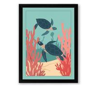Turtles in Shallow Waters Coastal Framed Wall Art Print A1 (84.1×59.4cm) Black, Wall Decor for Living Room, Bedroom, Office & Home, Ready to Hang, Art Gift