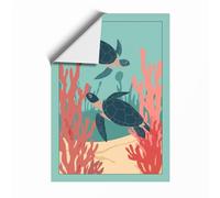 Turtles in Shallow Waters Coastal Unframed Wall Art Print A2 (59.4×42cm), Wall Decor for Living Room, Bedroom, Office & Home, Art Gift