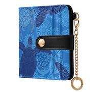 Turtles Mandalas Blue Pattern Small Women Wallet PU Leather RFID Blocking Bifold Compact Card Holder with Coin Pocket Zipper Purse for Women Ladies Girls