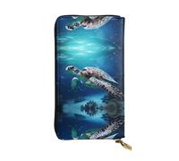 Turtles on Parade Printed leather wallet, 7.5 x 4.1-inch long credit card holder, portable travel cash wallet