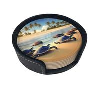 turtles on the beach 6-Piece Coaster Set for Home Decor and Desktop Protection, Suitable for Various Cups and Coffee Mugs.