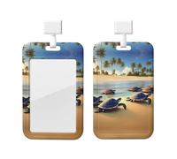 Turtles on the Beach ABS ID Badge Holder with Lanyard, Slide Cover Waterproof Anti-Fouling, Durable for Work - Events