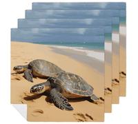Turtles on The Beach Cloth Napkins 18x18inch Washable Reusable Dinner Napkin Soft Absorbent Printed Cloth Napkin Home Table Decor for Kitchen Dining Wedding Party 4 PCS