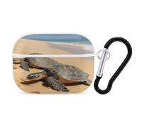 Turtles on The Beach Earbuds Organizer Shockproof Protective Airpods Pro Cover with Carabiner Clip Anti Fall Carrying Earphone Case Cover for Airpods Pro 2nd Generation White