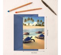 Turtles On The Beach Greeting Card, 4x6 Inches, Heart-Shaped Envelope Packaging, &Suitable For All Occasions.