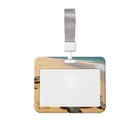Turtles on the Beach ID Badge Holder with Breakaway Lanyard, Horizontal Hard Plastic ID Card Case Protector Waterproof Name Card Holder Work Badge Sleeve for Teacher Nurse Office