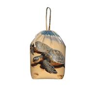 Turtles on the Beach Laundry Bag 28"" x 14"", Large Hamper Bag | Heavy Duty Cloth Storage Sack With Drawstring, Washable Basket Liner, Dirty Clothes Organizer For Luggage Travel Camp Home