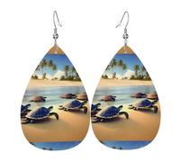 turtles on the beach Leather Earring Pairs Teardrop Faux Leather Earrings Set for Women Lightweight Leather Dangle Drop Earrings.