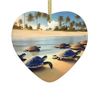 turtles on the beach Patterned Heart-shaped ceramic ornaments for home wall decoration, garden parties, and Christmas tree decorations.