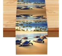 turtles on the beach Print Linen-Style Table Runner 13x72 Inch - Indoor Kitchen Dining Table and Family Gathering Decoration