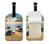 Turtles on The Beach PU Leather Luggage Tag, Double-Sided Personalised Travel Suitcase Tag with Privacy Cover