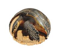 Turtles on the Beach Shower Cap for Women Men Large Reusable Shower Bonnet Double-Layer Waterproof Bath Caps Elastic Band Hair Hat for All Hairstyles, Travel-Friendly