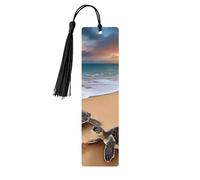 Turtles on The Beach Wood Bookmark for Book Lovers Birthday Teachers Gift, Handmade Craft Book Marks Ornaments with Tassel Exquisite Reading Page Markers for Men Women