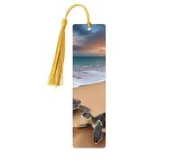 Turtles on The Beach Wood Bookmark for Book Lovers Birthday Teachers Gift, Handmade Craft Book Marks Ornaments with Tassel Exquisite Reading Page Markers for Men Women