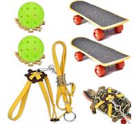 Turtles Playing and Training Toys Set, 1 Adjustable Tortoise Leash 2 Reptile Skateboards 2 Treat Ball, Turtle Fast Skate Accessory Funny Pet Mini Walking Skateboards for Parrot(Yellow Small)