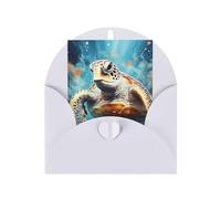 Turtles swimming in the dark Greeting card, blank inner page, includes envelope, 10 cm x 15 cm, for anniversary and party invitations.