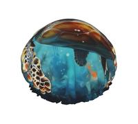 Turtles swimming in the dark L Shower cap with double layer waterproof fabric, suitable for bathing and skin care